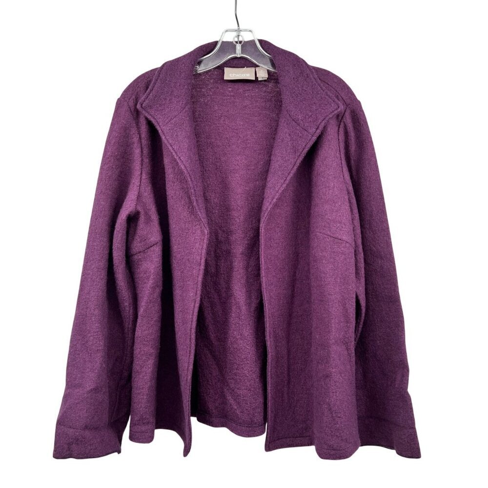 Chico's Womens Wool Blazer Jacket Open Front Purple Size Large